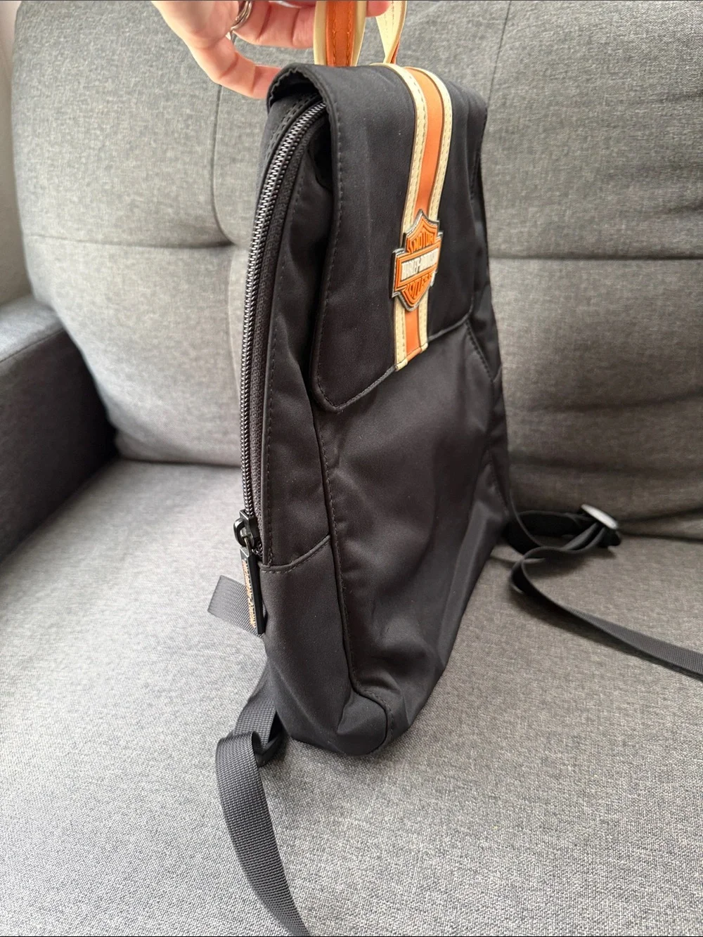 Harley-Davidson Black & Orange Nylon Mini Backpack Lightweight Motorcycle Bag